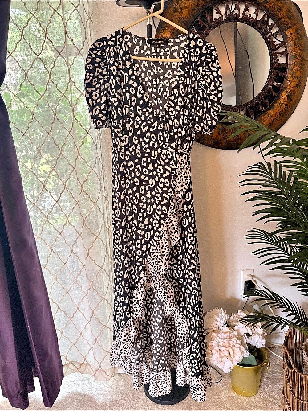 SUGERLIPS Animal Print Maxi Dress in Black & Cream Size Medium - Picture 2 of 4